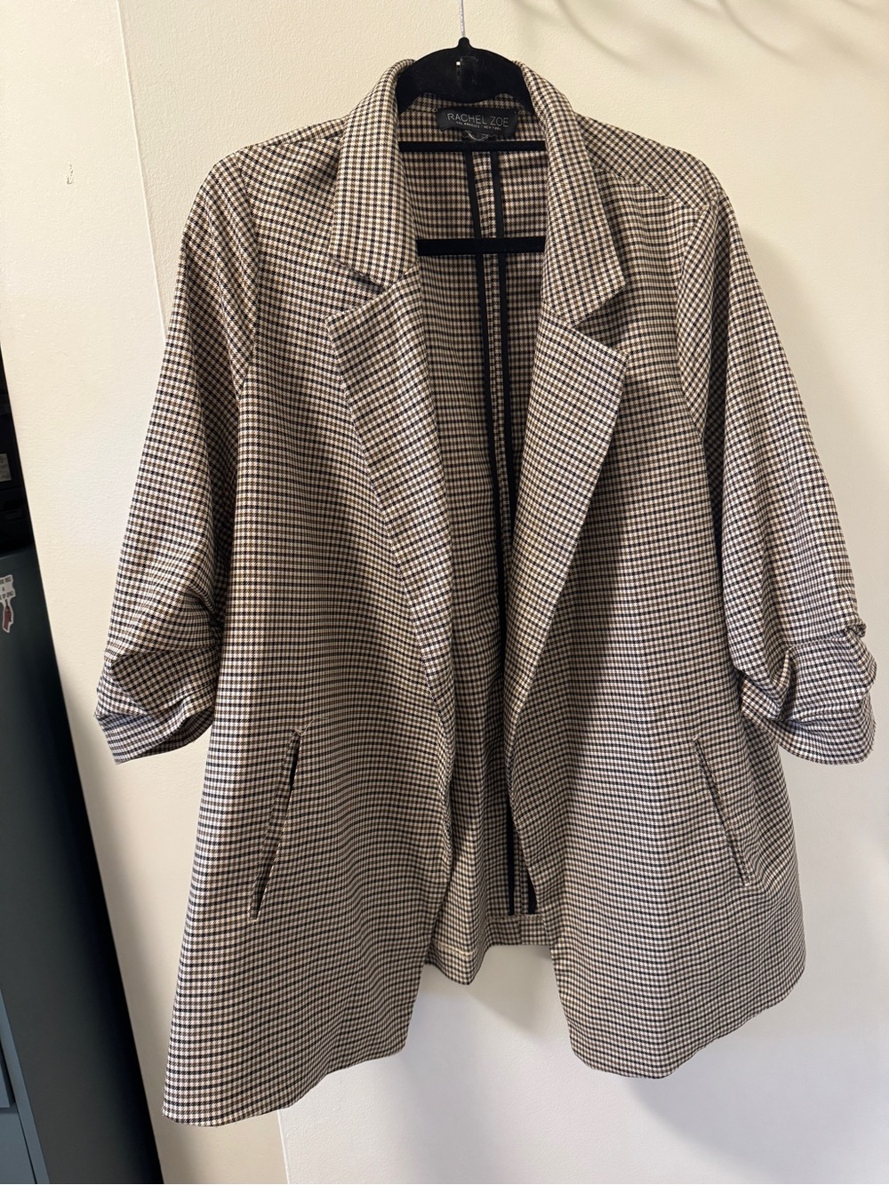 Rachel Zoe Black & Cream Houndstooth Open Blazer